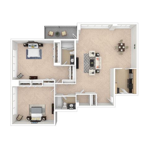 Two Bedroom and Two Bathroom Floor Plan | 1,486 Sq. Ft. at Cole Spring Plaza Apartments, Silver Spring, MD